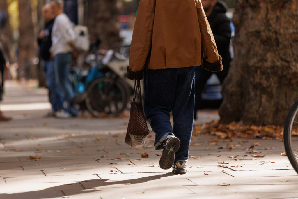 walking along street